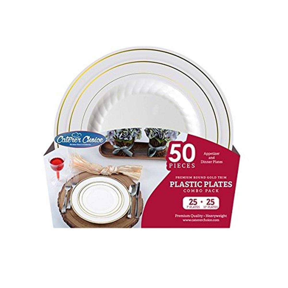 Round Plastic Plates with Gold Trim Combo Pack 7" and 10" | Caterer Choice Collection | Pack of by Fineline settings – Plastic, Gold, Model 1117050