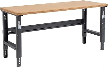 Global Industrial Adjustable Height Workbench with C-Channel Leg, 72" W x | 36" D, 1-1/2" Shop Top Safety Edge, Black Powder Coat Steel Frame, 2000 Lbs. Capacity