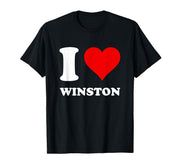 Red Heart Graphic I Love Winston T-Shirt by I Heart Winston – Polyester, Black