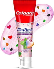 Colgate MaxFresh Rainbow Fresh Gel Toothpaste, with Heart Shaped Cooling Crystals, Triple Mint Flavour, and Ultrafreeze Technology for Intense Freshness, Vegan, Gluten-Free 100g/3.5oz