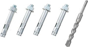 Global Industrial Set of 4 Sleeve Anchors (3/4" x 4-1/4") with 1 Drill Bit (3/4" x 8")