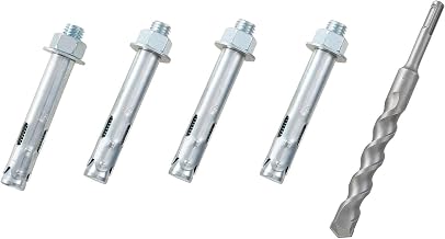 Global Industrial Set of 4 Sleeve Anchors (3/4" x 4-1/4") with 1 Drill Bit (3/4" x 8")