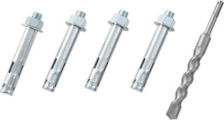 Global Industrial Set of 4 Sleeve Anchors (3/4" x 4-1/4") with 1 Drill Bit (3/4" x 8")