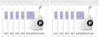 simplehuman Code P Custom Fit Liners, Drawstring Kitchen Trash Bags,by- Mess-Free Dispense, Extra Thick & Double Seamed, 50% PCR Plastic, 50-60 Liter / 13-16 Gallon, White, 100 Count (Pack of 2)