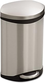 Safco Ellipse Step On Plastic Trash Can with Foot Pedal, 3 Gallon Garbage Can for Kitchen, Bedroom, Office, Hands Free, Stainless Steel