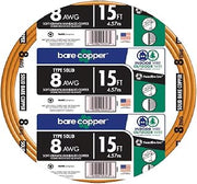 Southwire 8-Gauge Bare Copper Wire – Solid Soft‑Drawn Uninsulated Copper Conductor for Grounding & Electrical Applications, 15ft