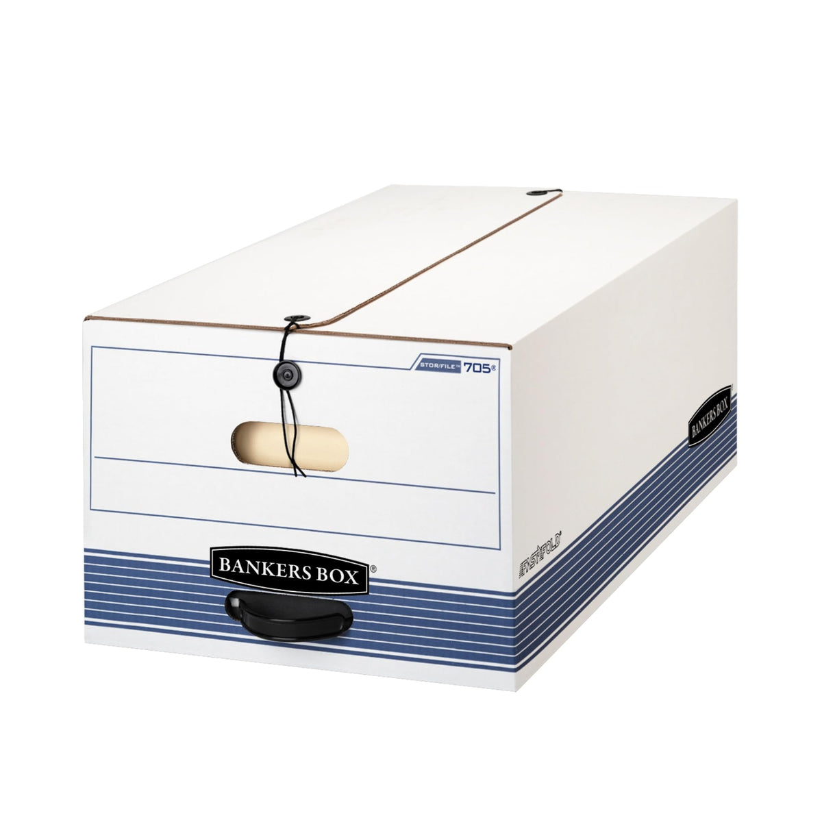 ® Stor/File™ 60% Recycled Storage Boxes by Bankers Box – True, Plastic, White/Blue, Pack of 12, Model 70504