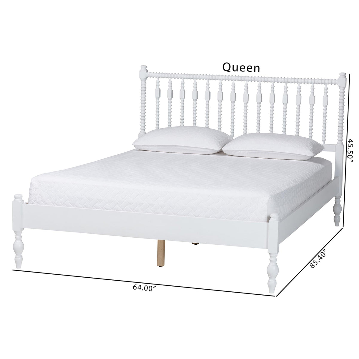 Callison Spindle Platform Bed Turned Bed Frame White Full by Baxton Studio – Full Size, Rubberwood, White, Model 1.93271E+11