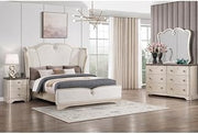 Rose Wingback Champagne Upholstered 4-Piece Bedroom Set, Queen