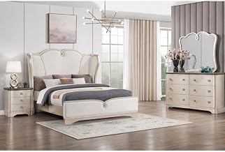 Rose Wingback Champagne Upholstered 4-Piece Bedroom Set, Queen