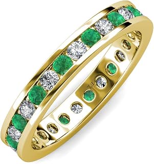 Emerald & Diamond Channel Set Eternity Band 1.15ctw-1.35ctw 18K Gold