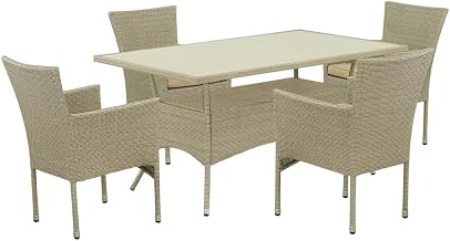 Linen Patio Set, Dining Table and Wicker Outdoor-Furniture Chair - Weatherproof Durable Design Comfortable Seating for Patio Garden