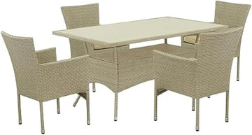 Linen Patio Set, Dining Table and Wicker Outdoor-Furniture Chair - Weatherproof Durable Design Comfortable Seating for Patio Garden