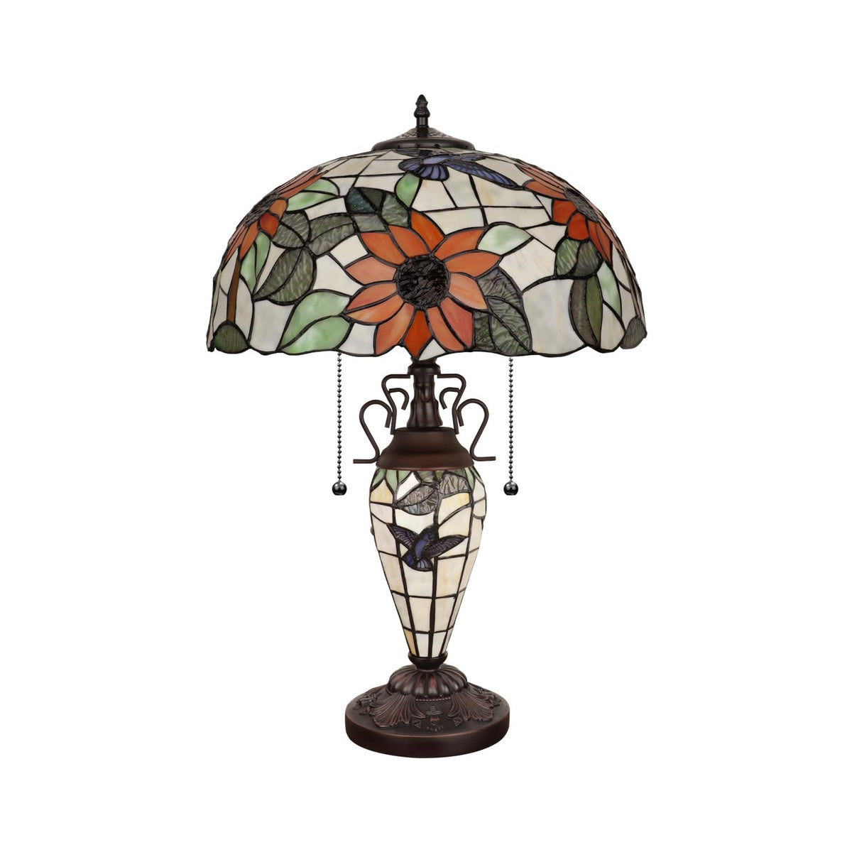 CH3T617OF16-DT3 Double Lit Table Lamp by Chloe Lighting – exact color of each glass piece may vary due to handcrafted nature