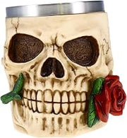 Treasure Cove Skull Mug with Flower P754809 Replica Skull Decor for Halloween Day of The Dead Decorations for Home