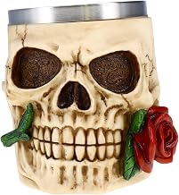 Treasure Cove Skull Mug with Flower P754809 Replica Skull Decor for Halloween Day of The Dead Decorations for Home
