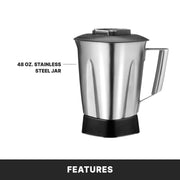 Waring Variable Speed Control Dial 1,000 to 17,000 RPM / 48 Ounce Stainless Steel Container Jar / 48 Ounce Countertop Blenders