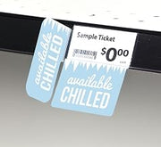 "Available Chilled" Shelf Talker with Flag Blue Plastic- 2 1/2"L x 3"H 25 Per Bag