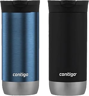 Contigo Huron Travel Mug, Leak-Proof, Snapseal Lid, 16 Fl Oz, Pack of 2, Blue Corn/Licorice