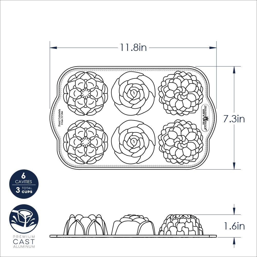 Nordic Ware Toffee / 3 cups / Floral Cakelet Bundt Pans