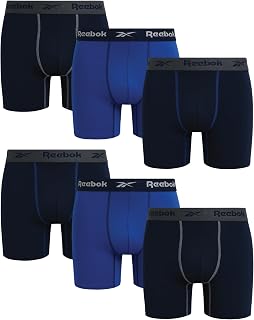 Reebok Mens Underwear Boxer Briefs - 6 Pack Stretch Performance Moisture Wicking Boxers for Men with Contour Pouch, 6" Inseam