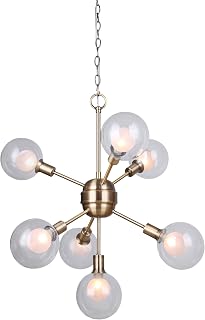 Canarm Estella 7-Light Chandelier, 22-Inch Width Gold Finish, Adjustable Chain, Midcentury Modern Lighting for Dining Room or Entryway