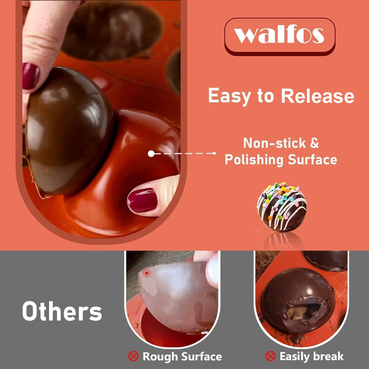 Walfos Half Ball Silicone Mold, 5 Cavity Extra Large, Set of 3