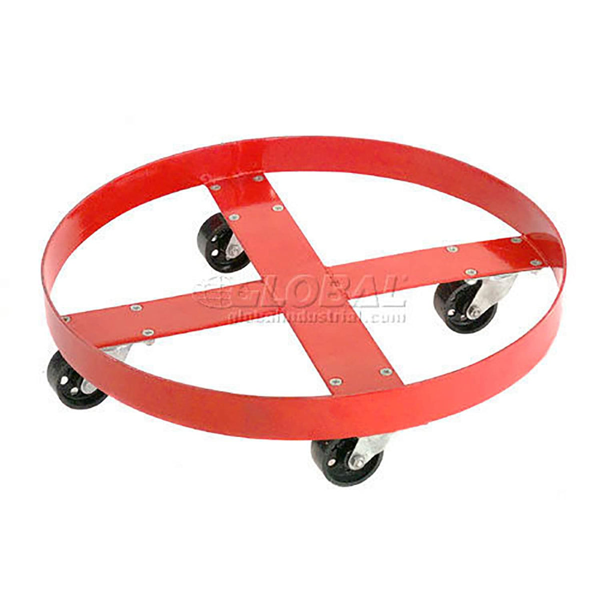 Steel Drum Dolly for 30 Gallon Drum by Global Industrial – 19"L x 19"W x 3"H, Alloy Steel, Orange, Model 101323