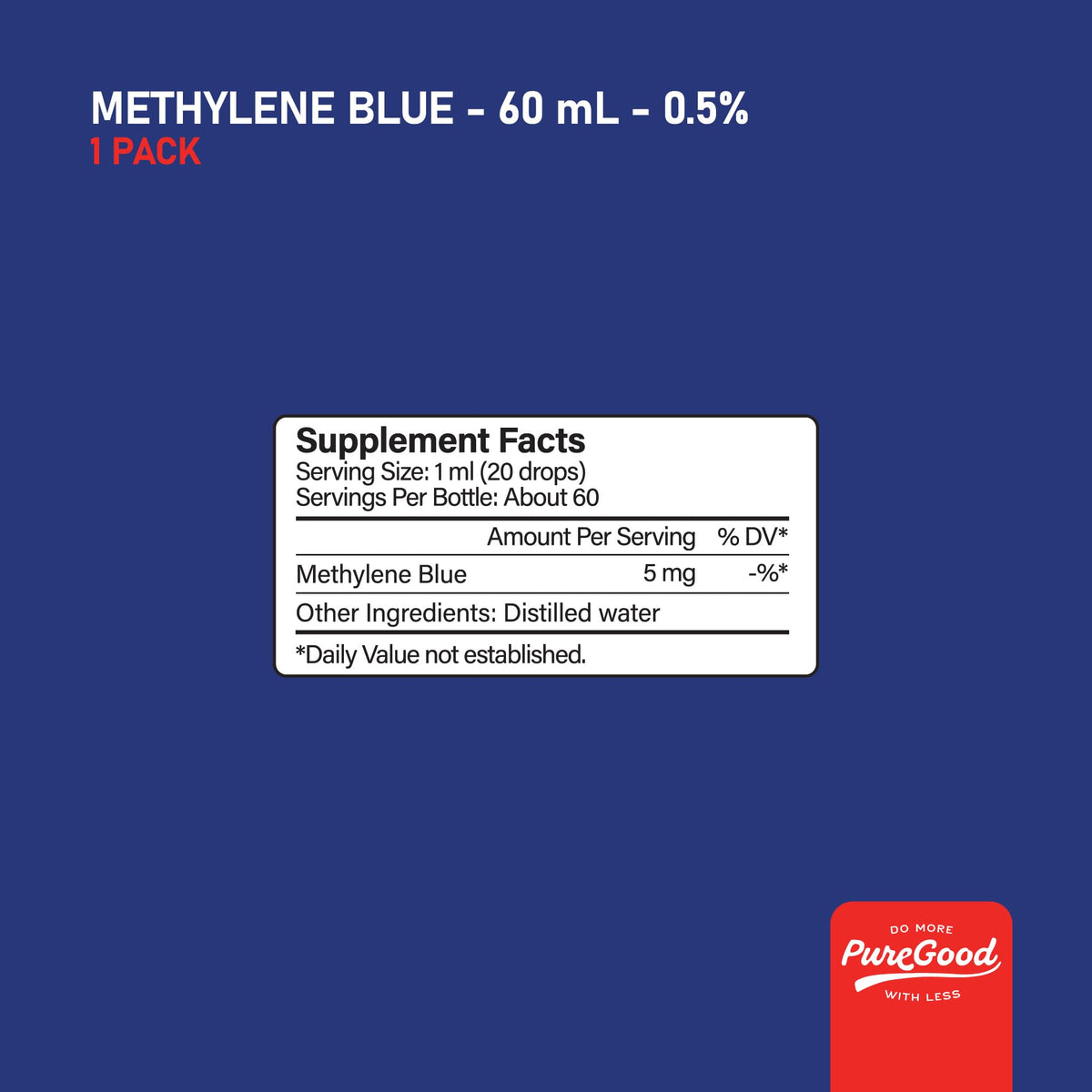 Methylene Blue 0.5% Liquid by PureGood – 2 Ounces, 60.0 milliliters, Glass, Amber, Model PG 1036