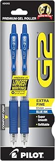 Pilot, G2 Premium Gel Roller Pens, Extra Fine Point 0.5 mm, Pack of 2, Blue