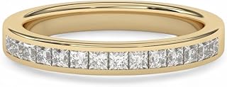Princess Cut Moissanite Wedding Band for Women 14k Yellow Gold Channel Set Eternity Ring Classic Anniversary Stacking Ring Minimalist Bridal Jewelry Gift DJW0099
