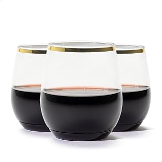TOSSWARE POP Gold Rim 14oz Vino SET OF 48, Premium Quality, Recyclable, Unbreakable & Crystal Clear Plastic Wine Glasses