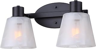 Canarm Luelle 2-Light Vanity Light – Matte Black Finish, Alabaster Glass Shades, Modern Transitional Design, Damp Rated for Bathroom or Above Mirror