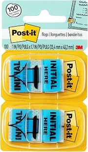 Post-it Message Flags, Initial Here, 1 x 1.7 in, Blue, 2 Dispensers