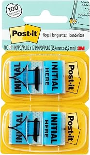 Post-it Message Flags, Initial Here, 1 x 1.7 in, Blue, 2 Dispensers