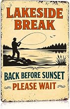 12X8in Aluminum Lakeside Fishing Decorative Metal Sign