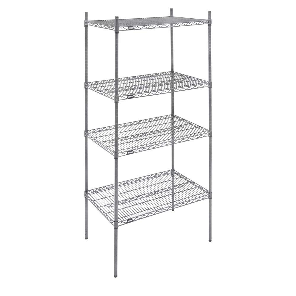 Shelving Unit with 4-Shelves Dark Grey Wire- 36" L x 24" W x 63" H by HUBERT – Alloy Steel, Flint, Model K2436-3F