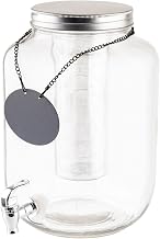 2 Gallon Mason Jar Glass Beverage Dispenser, 7.75" x 10.25" x 12.25", Includes Chrome Plated Faucet, Ice Corer, Infuser, Black Chalkboard Necklace, Ideal for Parties by Tablecraft