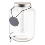 2 Gallon Mason Jar Glass Beverage Dispenser, 7.75" x 10.25" x 12.25", Includes Chrome Plated Faucet, Ice Corer, Infuser, Black Chalkboard Necklace, Ideal for Parties by Tablecraft