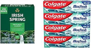 Irish Spring Bar Soap for Men, Original Clean, Smell Fresh and Clean for 12 Hours & Colgate Max Fresh Toothpaste, Whitening Toothpaste with Mini Breath Strips