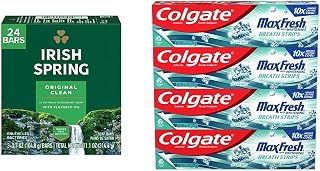 Irish Spring Bar Soap for Men, Original Clean, Smell Fresh and Clean for 12 Hours & Colgate Max Fresh Toothpaste, Whitening Toothpaste with Mini Breath Strips