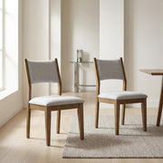 Brown Walnut Oak Dining Chairs Set of 2 with Light Gray Fabric Upholstery by Furnifact – Wood, Foam, Fabric, Brown, Pack of 2