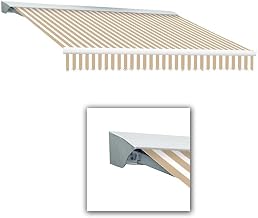 AWNTECH 10 FT. Destin Right Motorized Retractable Awning 120 in. W X 10.38 in. H X 96 in. D Acrylic Fabric in Linen/White Stripe DR10-LW