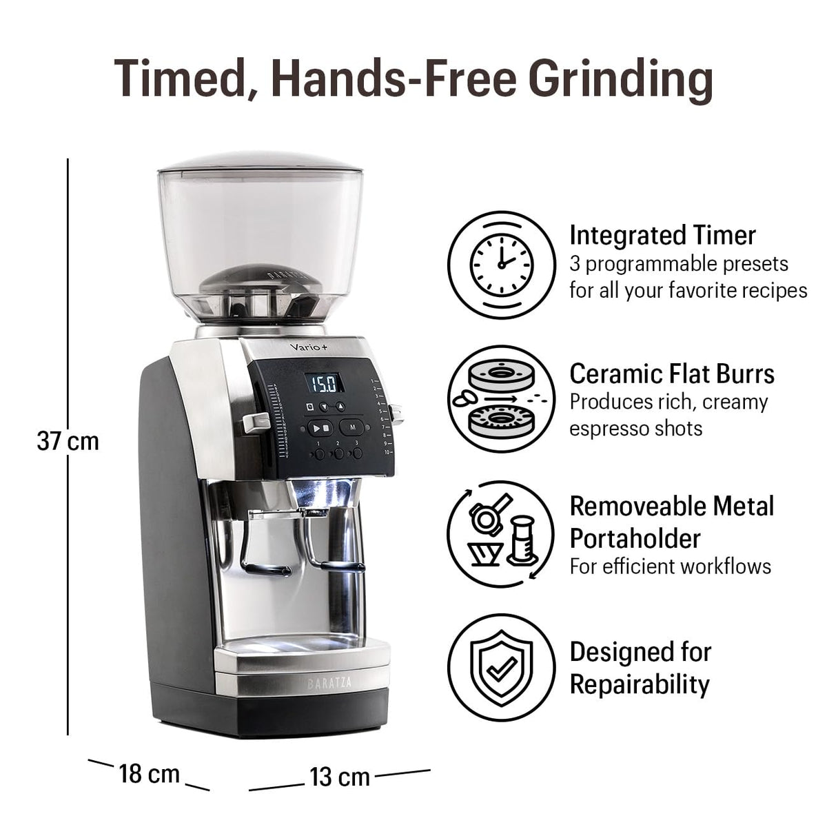Baratza Black / 5.1 x 7.1 x 14.2 inches / Modern Electric Burr Grinders
