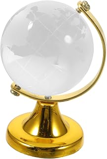 Golden Transparent Globe with Stand Desktop Decoration | Faceted Design, Educational Office Accent, Home Display Piece, World Map Reference, Golden Finish