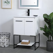 24 Inch Single Bathroom Vanity in White by Elegant Decor – 24" - Single, Engineered Wood, White, Model VF42024WH