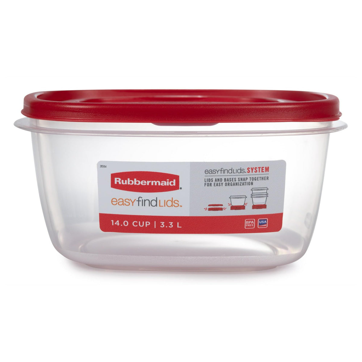 Easy Find Lids Food Storage Container by Rubbermaid – 14 Cup, 14.0 cups, Plastic, Clear with Red Lids, Pack of 2