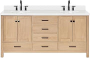 ARIEL Cambridge 73 Inch Double Oval Sink Bathroom Vanity with Pure White Quartz Countertop 1.5 Inch Edge in White Oak