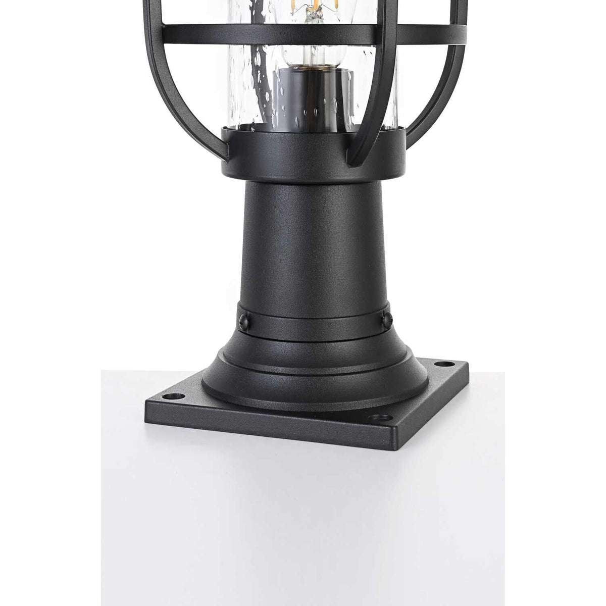 Janney One Light Outdoor Post Mount Black by Lighting Design – 12", Iron, Black, Model OD314P17BK