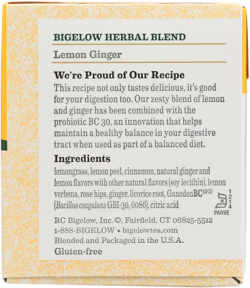 Lemon Ginger 18 Bags (Pack of 12) by Bigelow Tea – 18 Count (Pack of 12), Pack of 12, Model 01409036